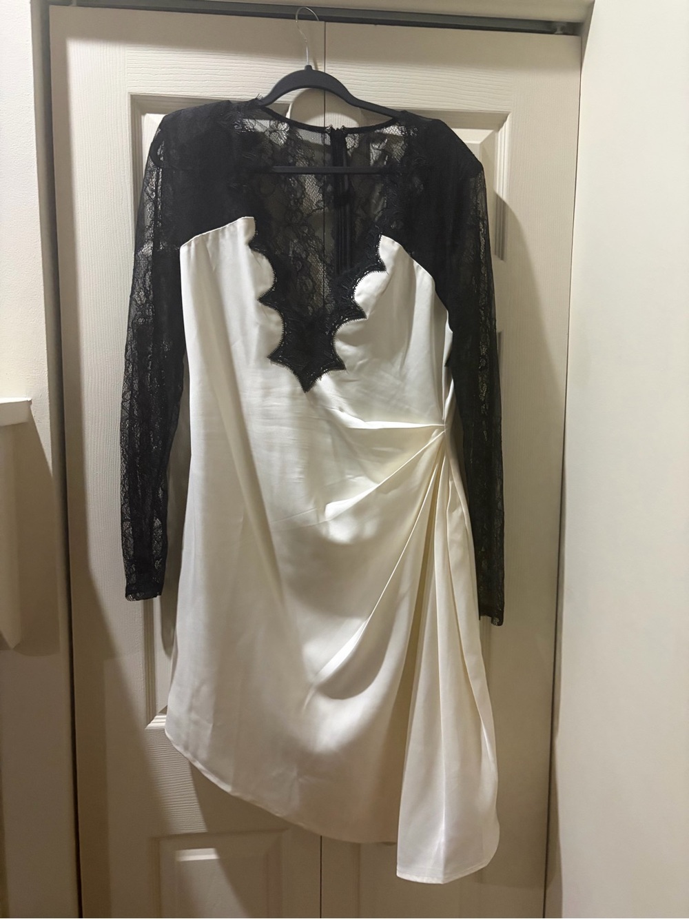 Black Lace & Ivory Asymmetrical Cocktail Dress
